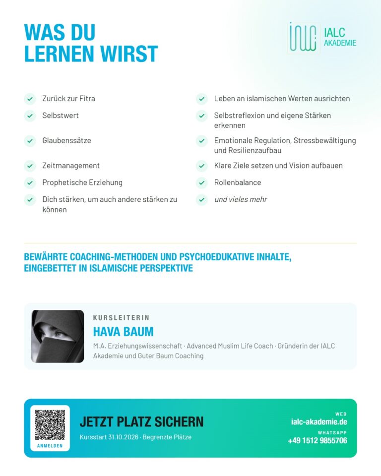 Flyer der IALC Akademie: Was du lernen wirst – Inhalte der Ausbildung und Kursleiterin Hava Baum