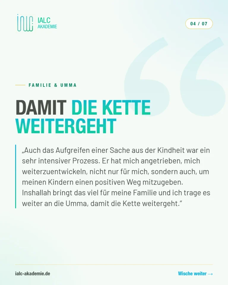 Umm Maryam, Teilnehmerin der IALC-Ausbildung: Damit die Kette weitergeht